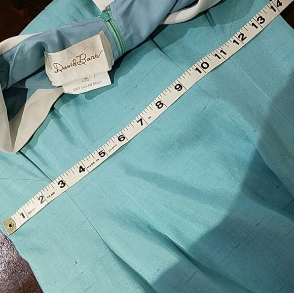 Vintage DRESS David Barr Maxi EVENING Long sleeve LIGHT BLUE WHITE - Picture 5 of 9